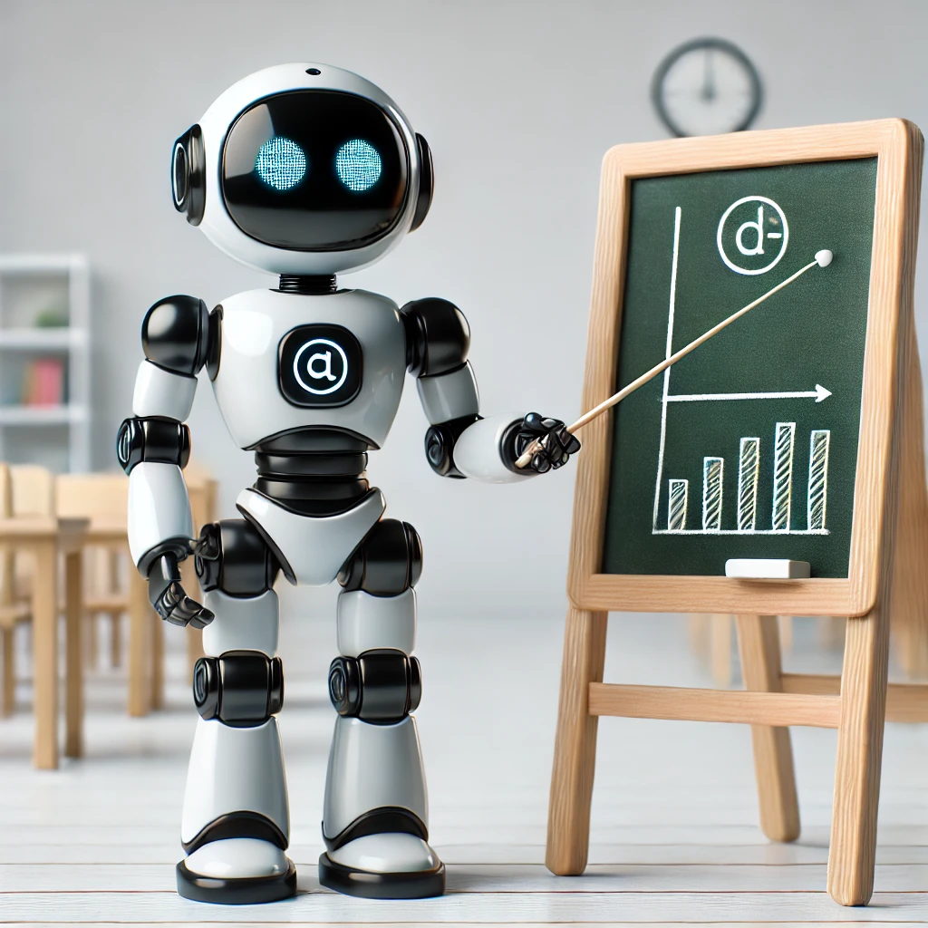 DALL·E 2025-05-13 18.36.16 - A single small academic-themed tutoring robot designed to assist students. The robot is knee-high, with a sleek and friendly design. It holds a small