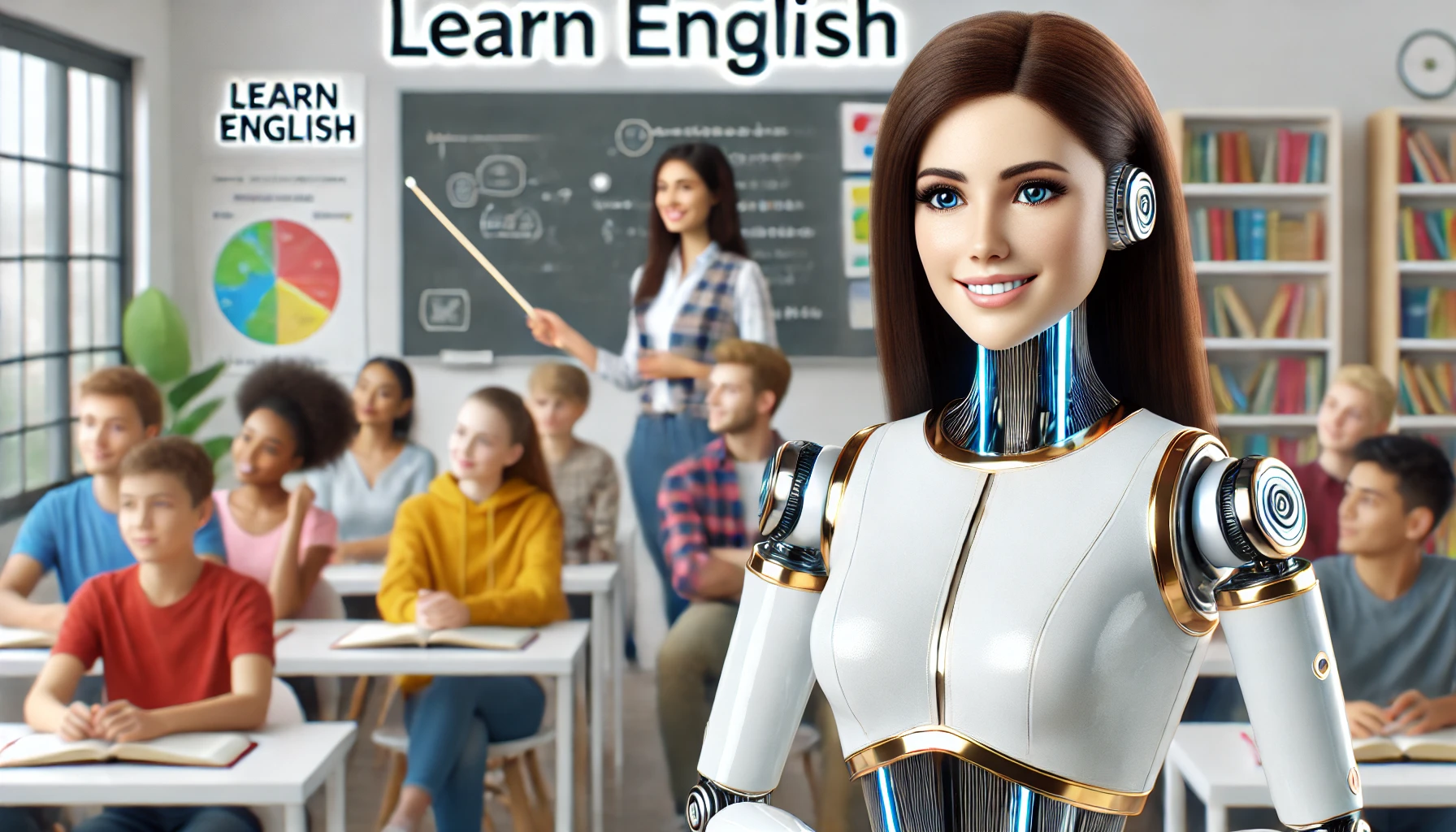 Robot teacher in a classroom